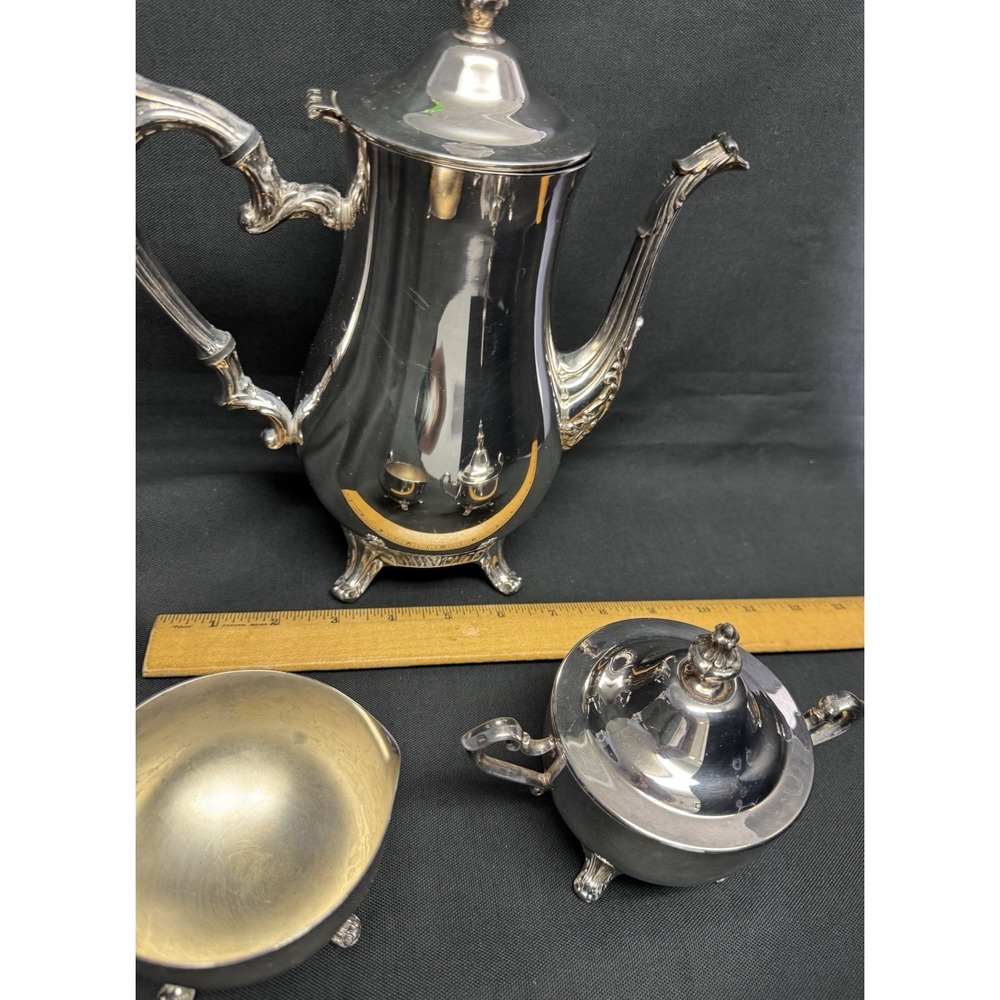 W.M.Rogers Silver Plated Coffee/Tea Pot Sugar Bowl With Lid & Creamer Set - Picture 5 of 13